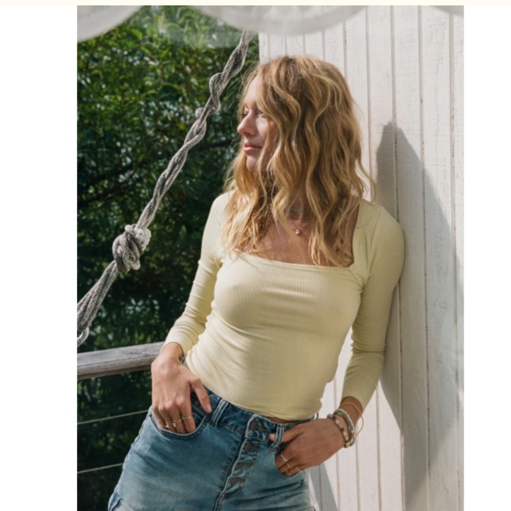 O’Neill Ryann Knit Square Neck Top in Straw Yellow 🌾